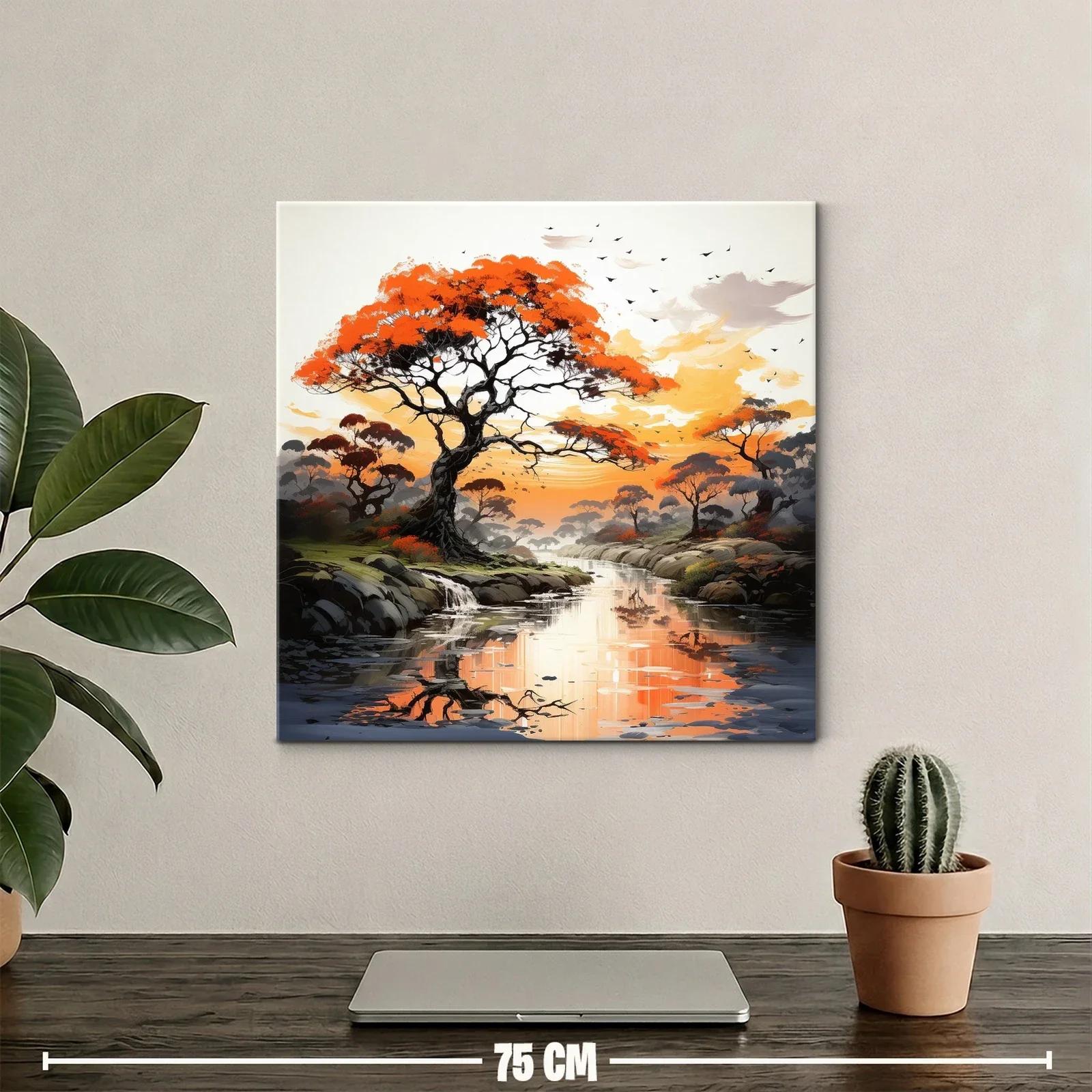 Paisaje de árboles al atardecer con reflejos en el agua — miniatura 2