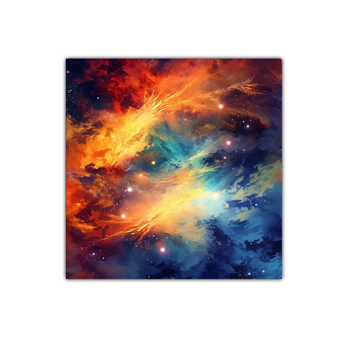 Cuadro abstracto con explosión cósmica de colores vibrantes