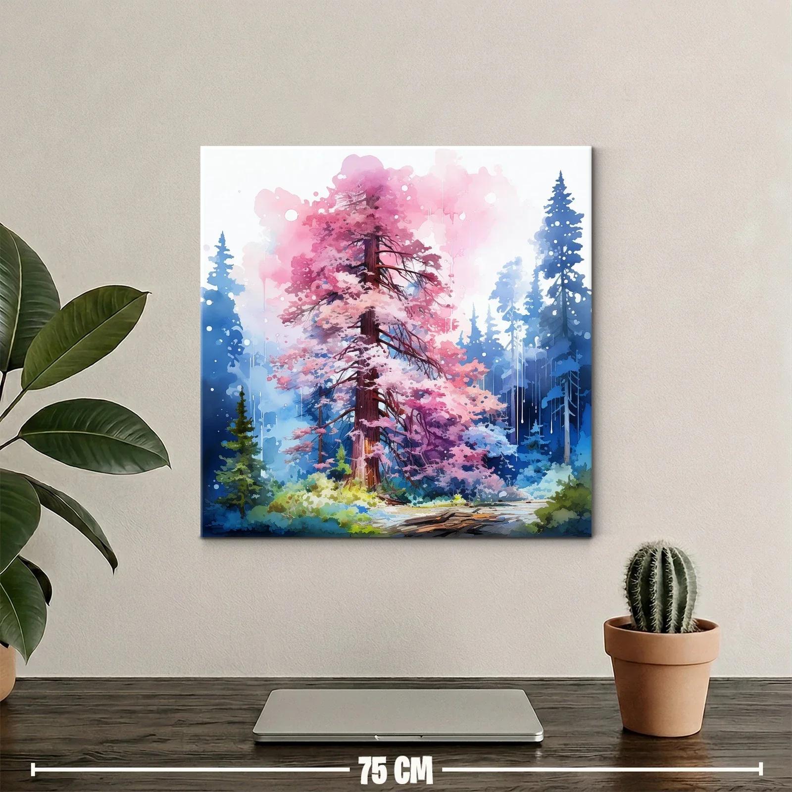 Bosque encantado con árbol de flores rosadas vibrantes — miniatura 2