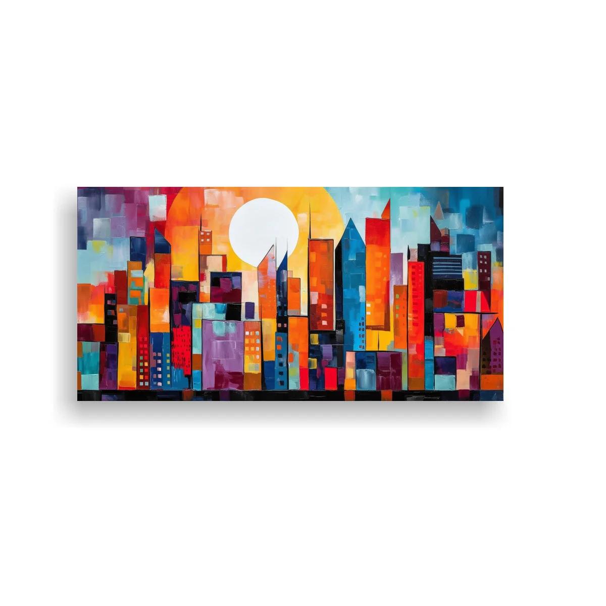 Cuadro skyline urbano con círculo luminoso