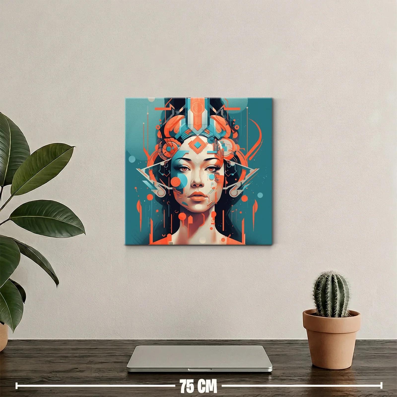 Retrato futurista de mujer con detalles geométricos y vibrantes — miniatura 2