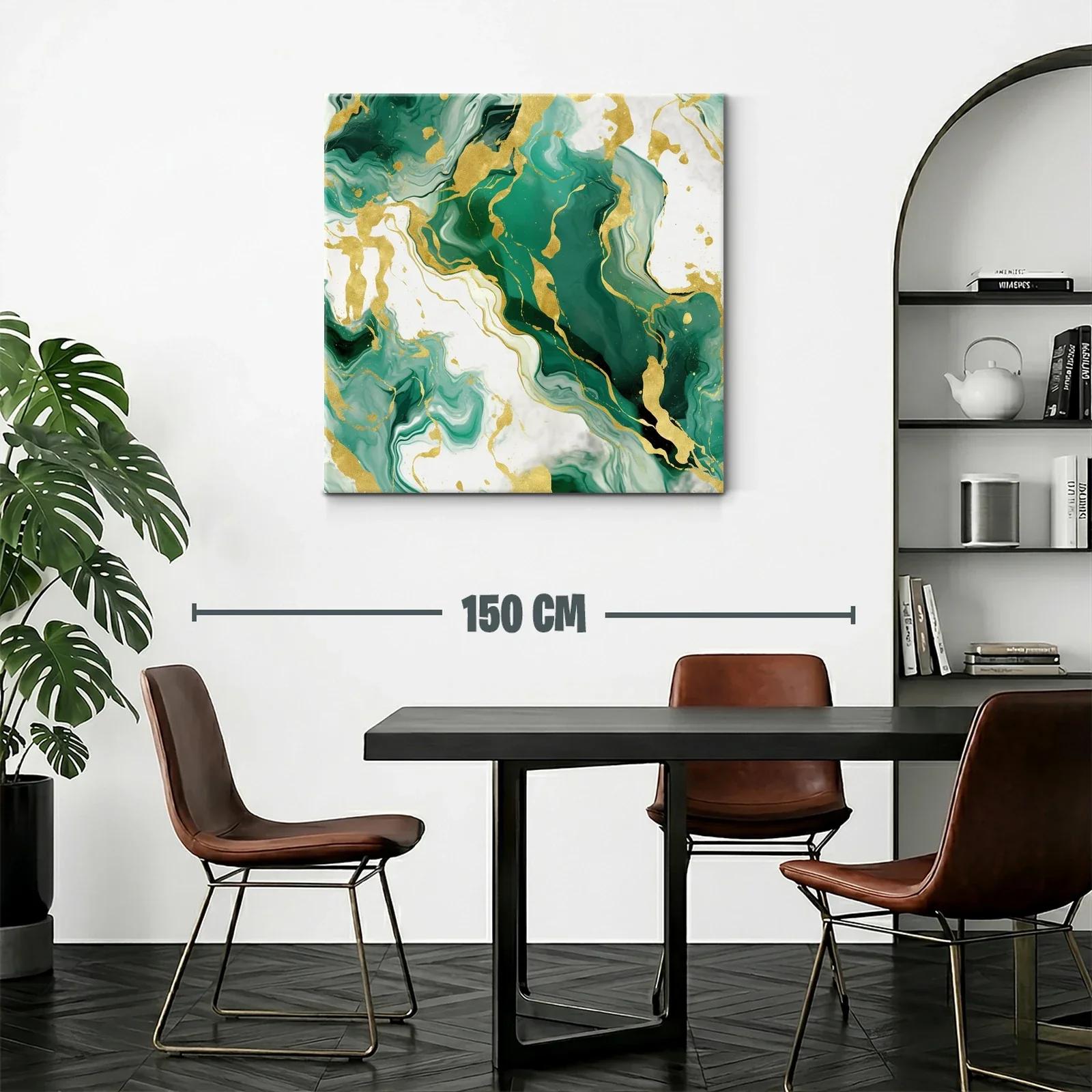 Cuadro abstracto con tonos verdes y dorados elegantes — miniatura 2