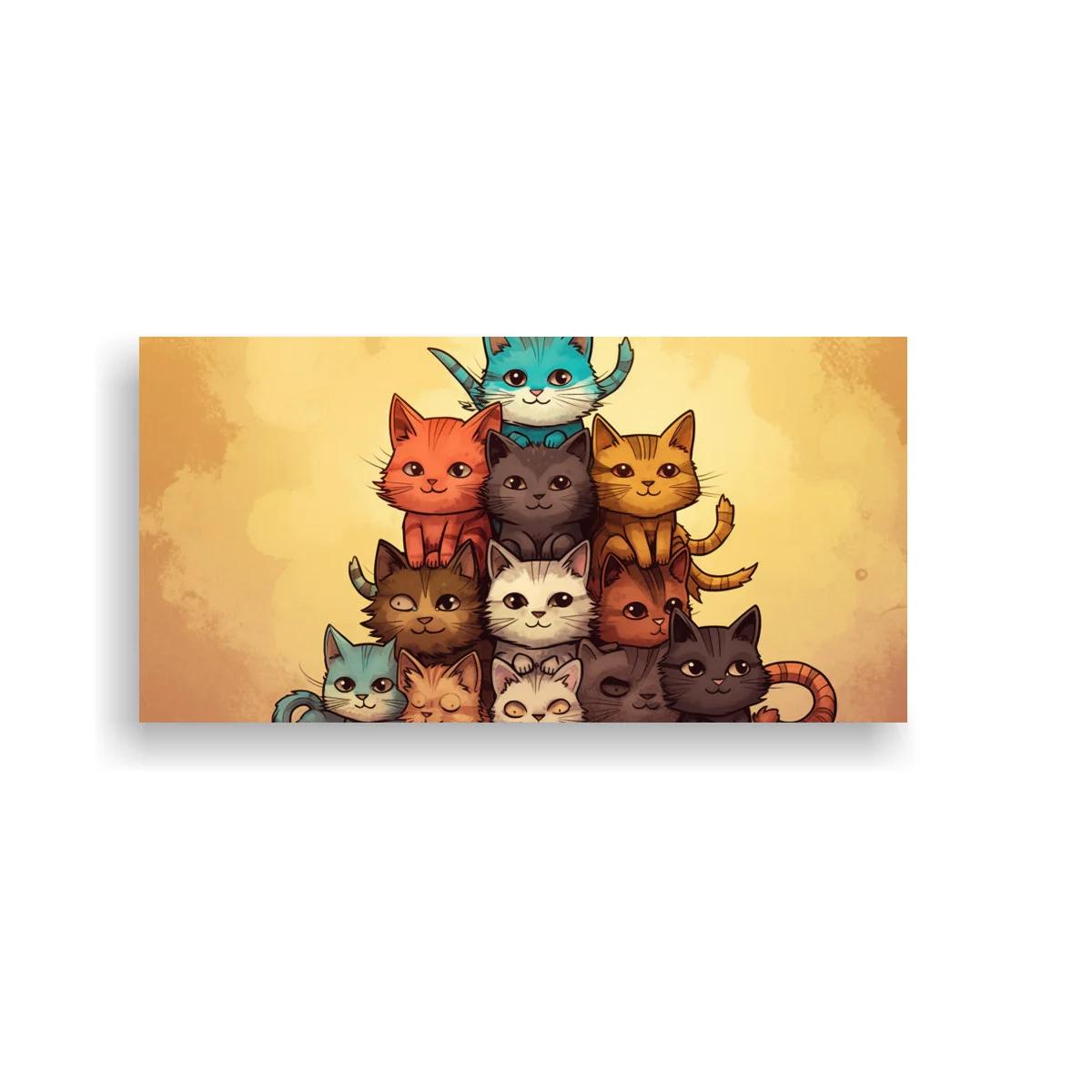 Cuadro grupo de gatos apilados en tonos pastel