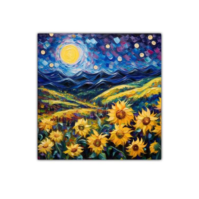 Campo de girasoles bajo noche estrellada vibrante
