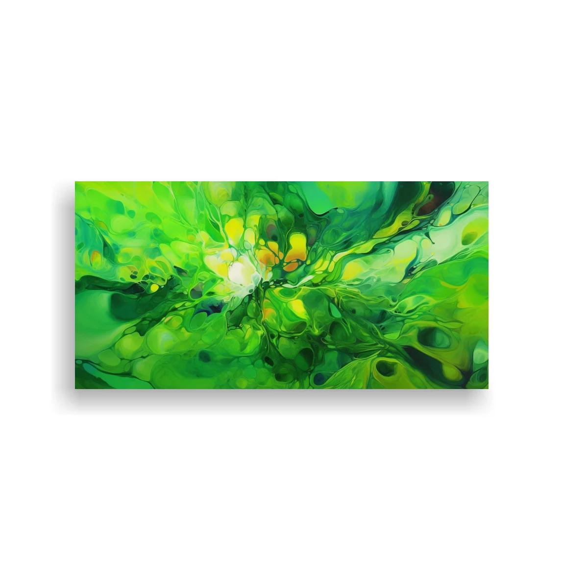 Cuadro explosión abstracta verde con remolinos fluidos
