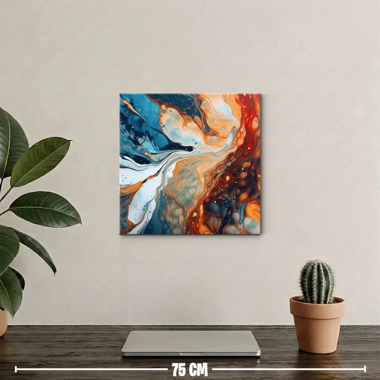 Cuadro abstracto de flujos en tonos azul y naranja intenso — miniatura 2