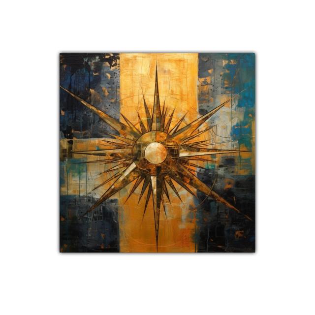 Cuadro decorativo estrella dorada sobre fondo abstracto
