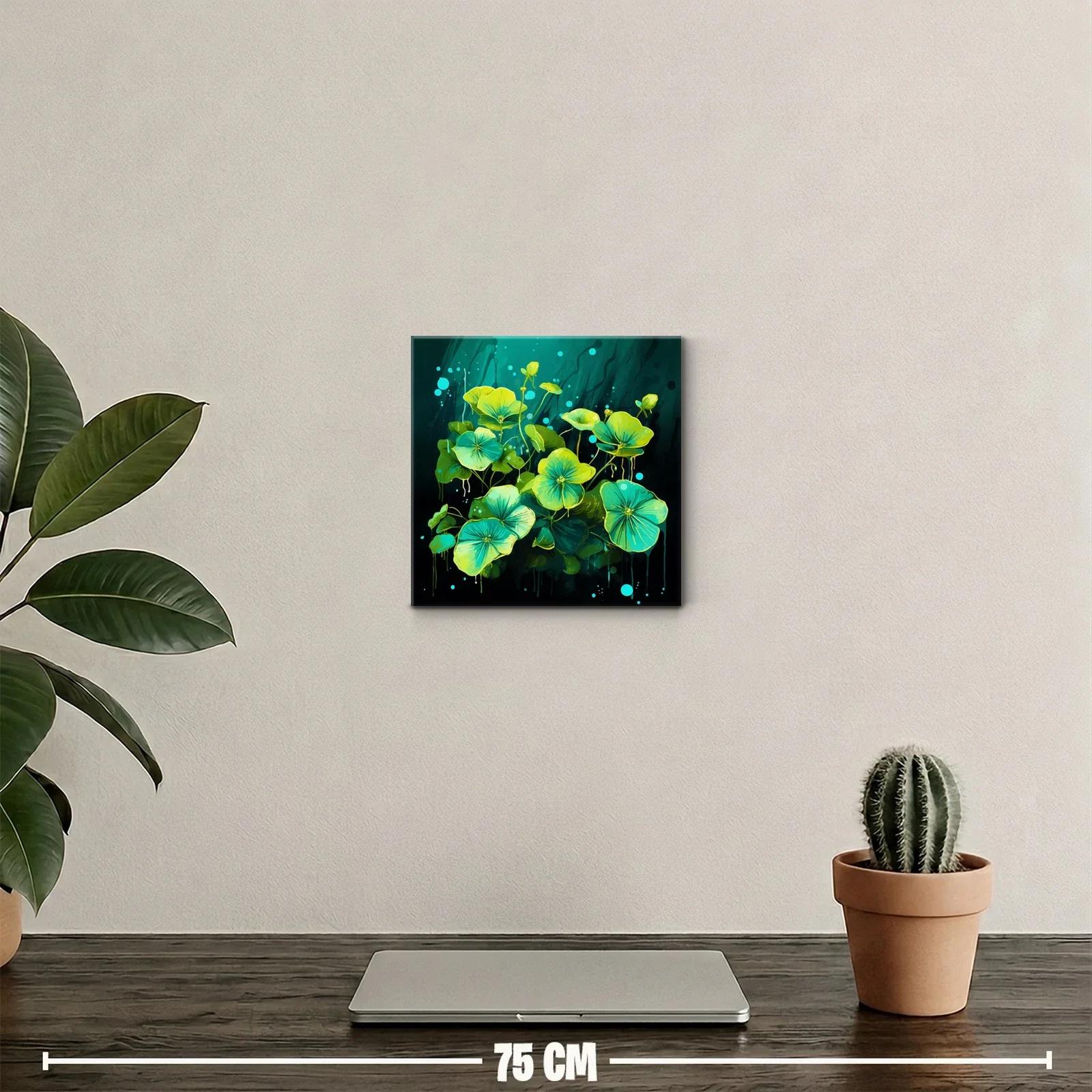 Cuadro decorativo con flores luminosas en tonos verdes y azules — miniatura 2