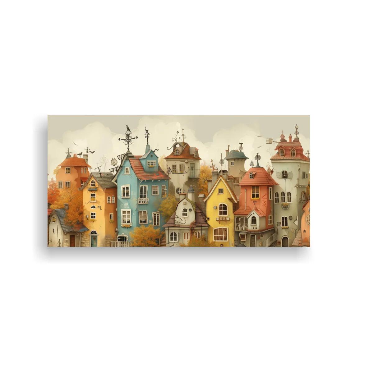 Cuadro casas de colores con veletas decorativas