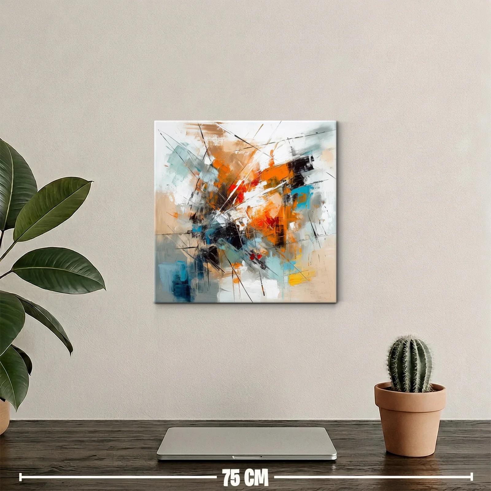 Cuadro abstracto con tonos cálidos y frios vibrantes — miniatura 2