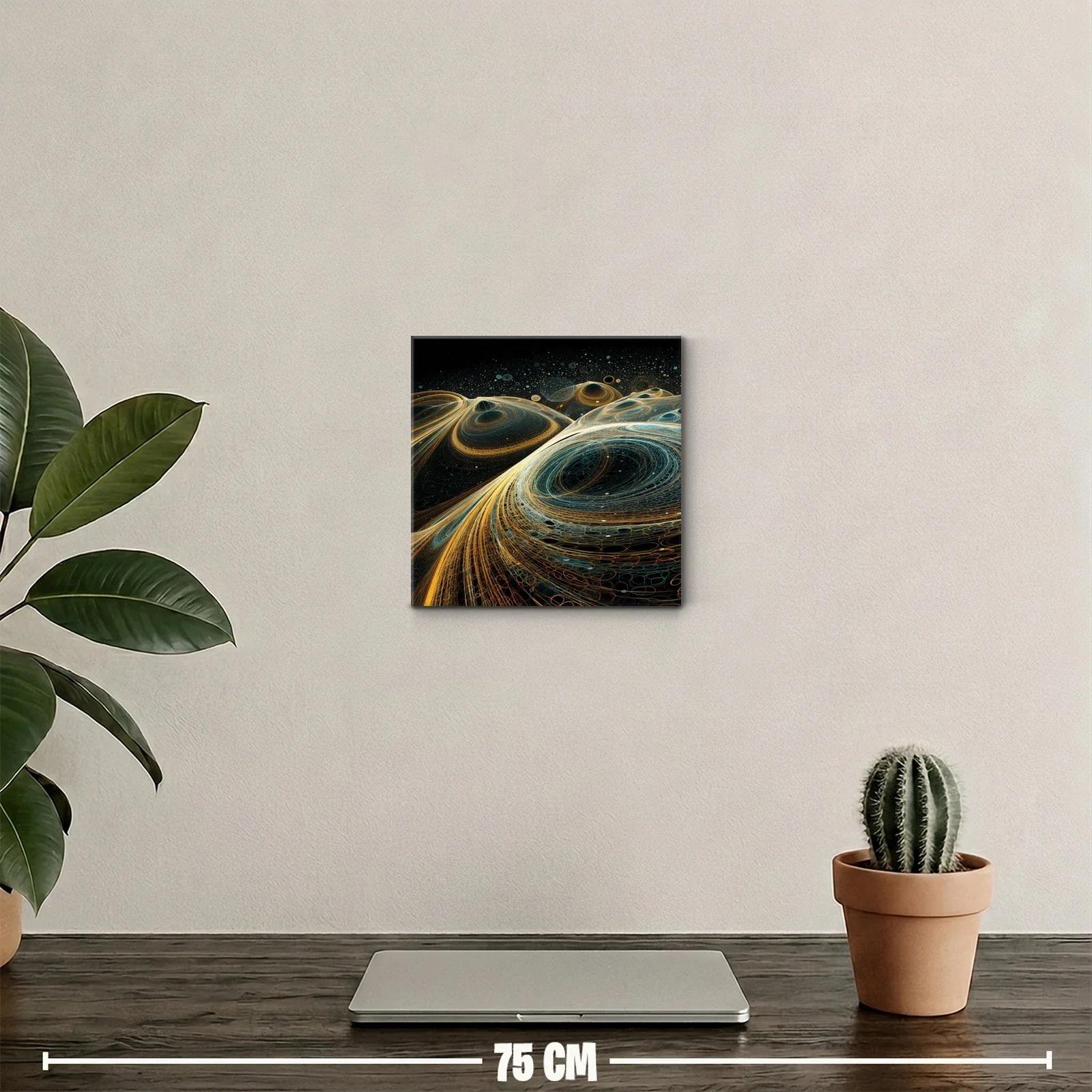 Cuadro abstracto con formas orgánicas y tonos dorados — miniatura 2