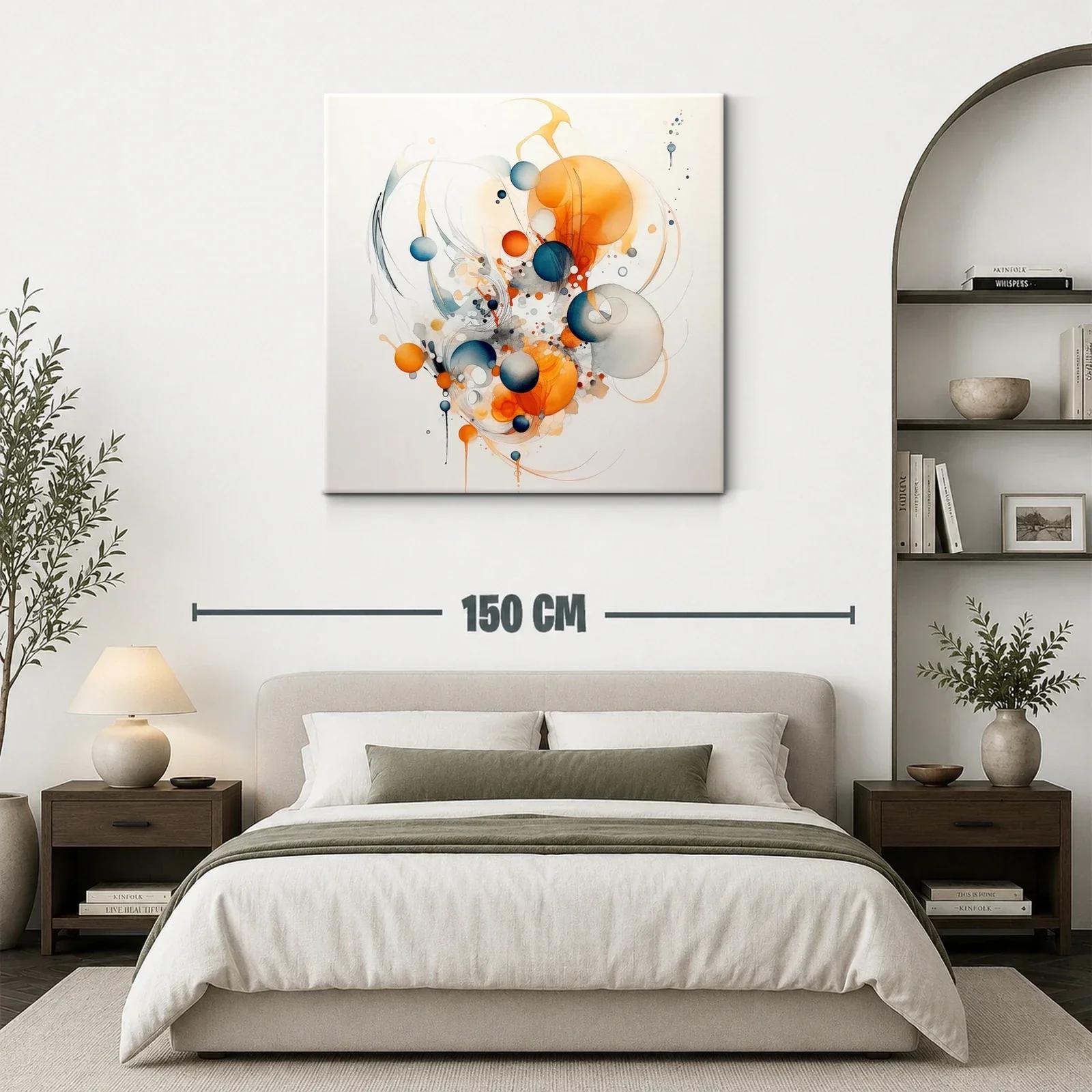 Cuadro abstracto con esferas en tonos cálidos y fríos — miniatura 3