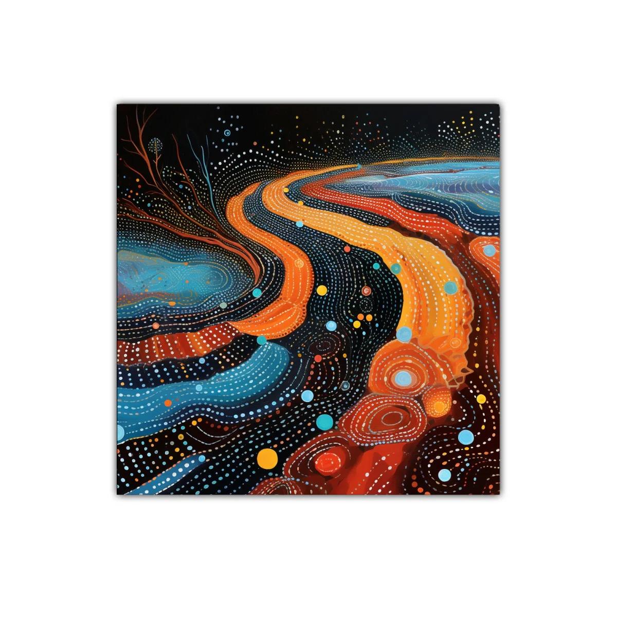 Estallido abstracto en tonos cálidos y fríos contrastantes