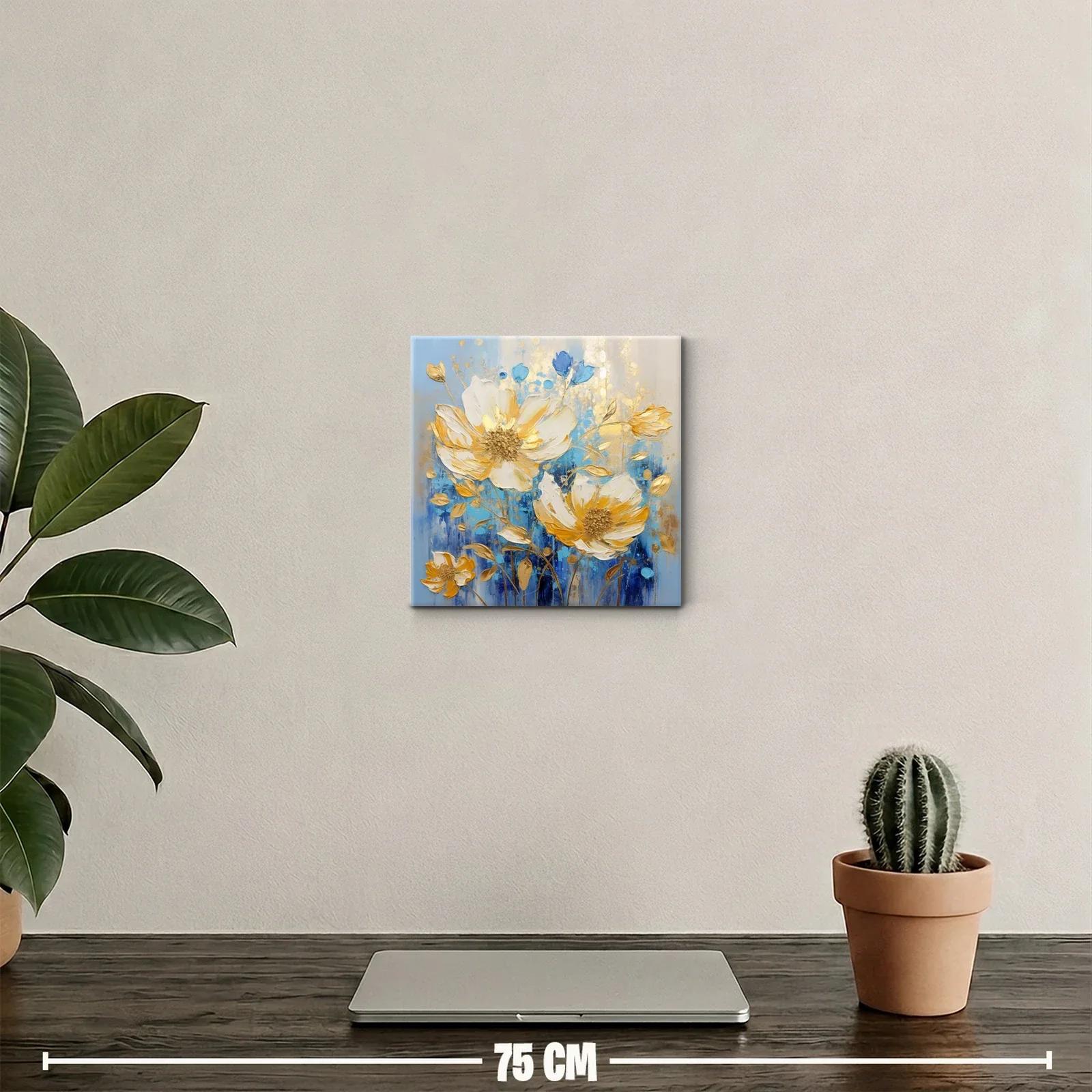 Cuadro floral con tonos dorados y azules vibrantes — miniatura 2