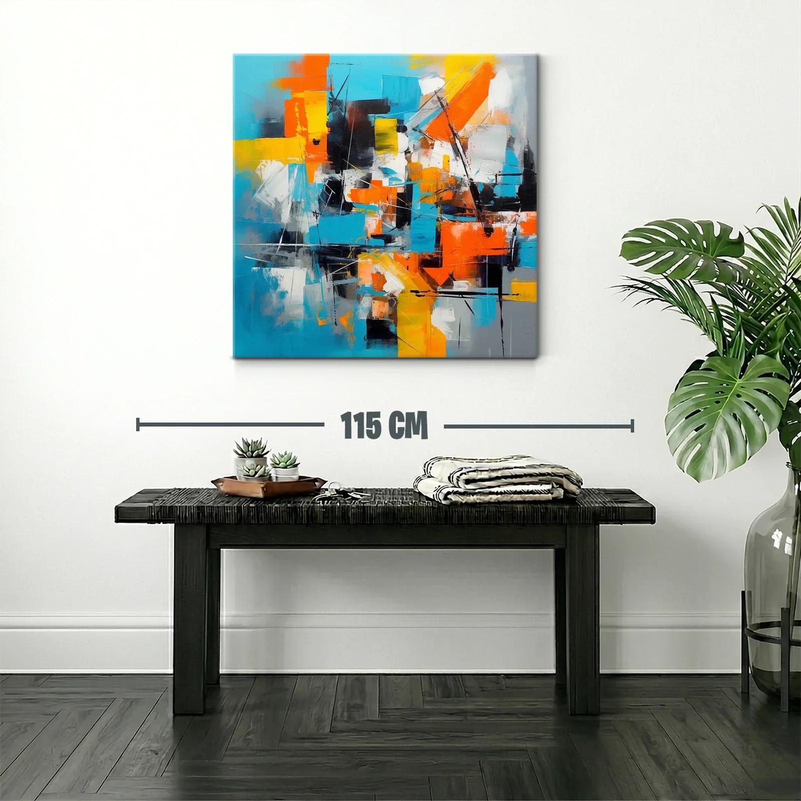 Cuadro abstracto con vibrantes tonos azul naranja y amarillo — miniatura 2