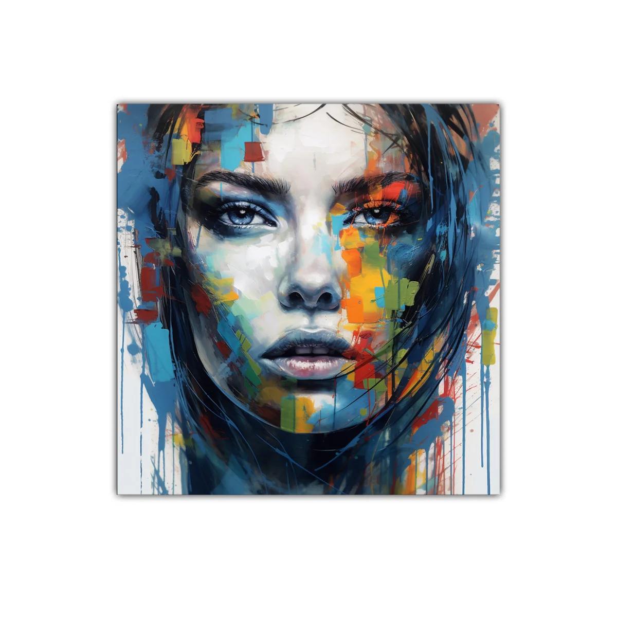 Rostro femenino vibrante con colores intensos y expresión profunda — imagen principal