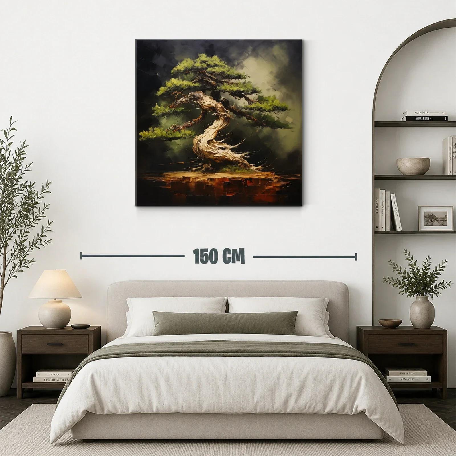 Elegante cuadro de árbol bonsái en tonos tierra y verdes — miniatura 3
