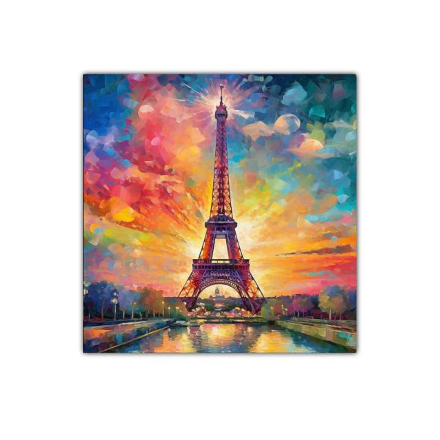 Cuadro colorido con la Torre Eiffel al atardecer vibrante