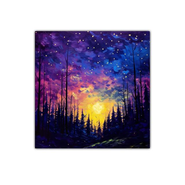 Paisaje nocturno estrellado con bosque encantado