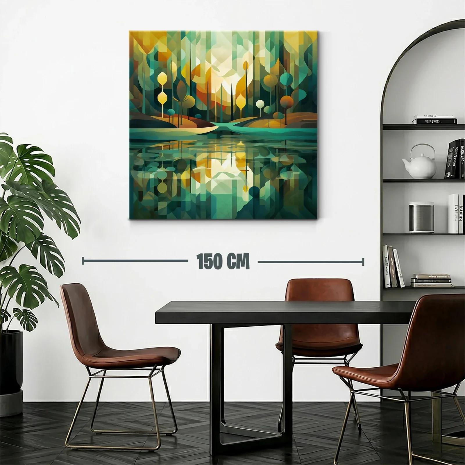 Paisaje abstracto con reflejos en tonos verdes y dorados — miniatura 2