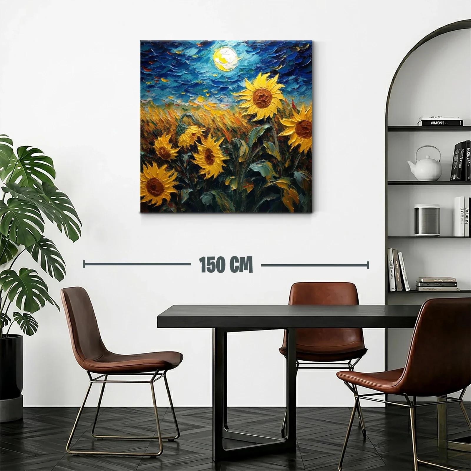 Campo de girasoles vibrantes bajo cielo nocturno brillante — miniatura 2