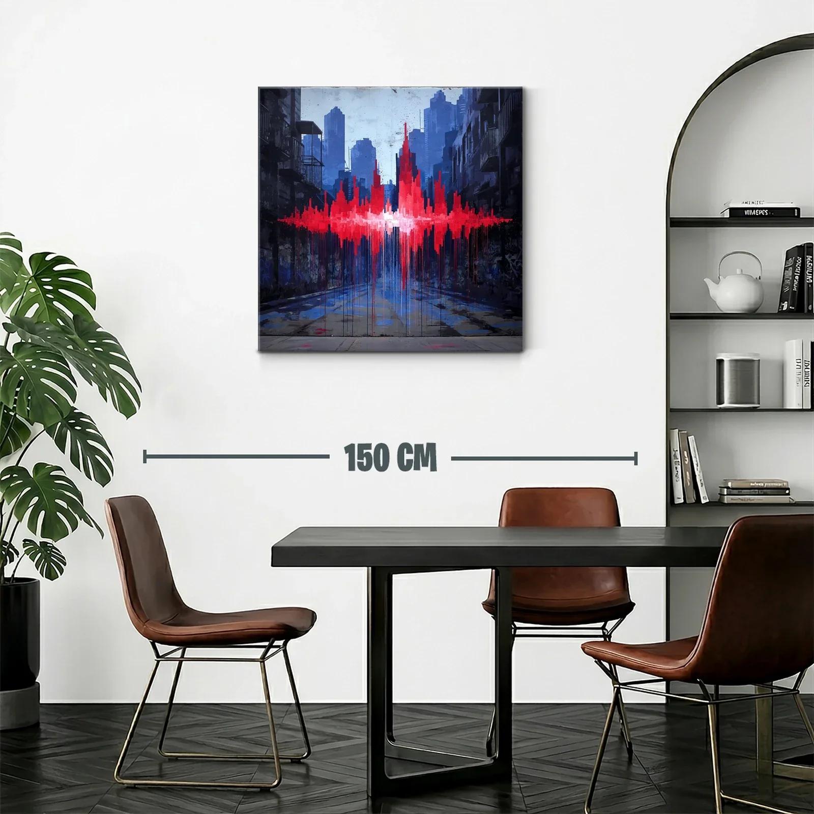 Impacto urbano con vibrante pulso rojo en paisaje gris — miniatura 2
