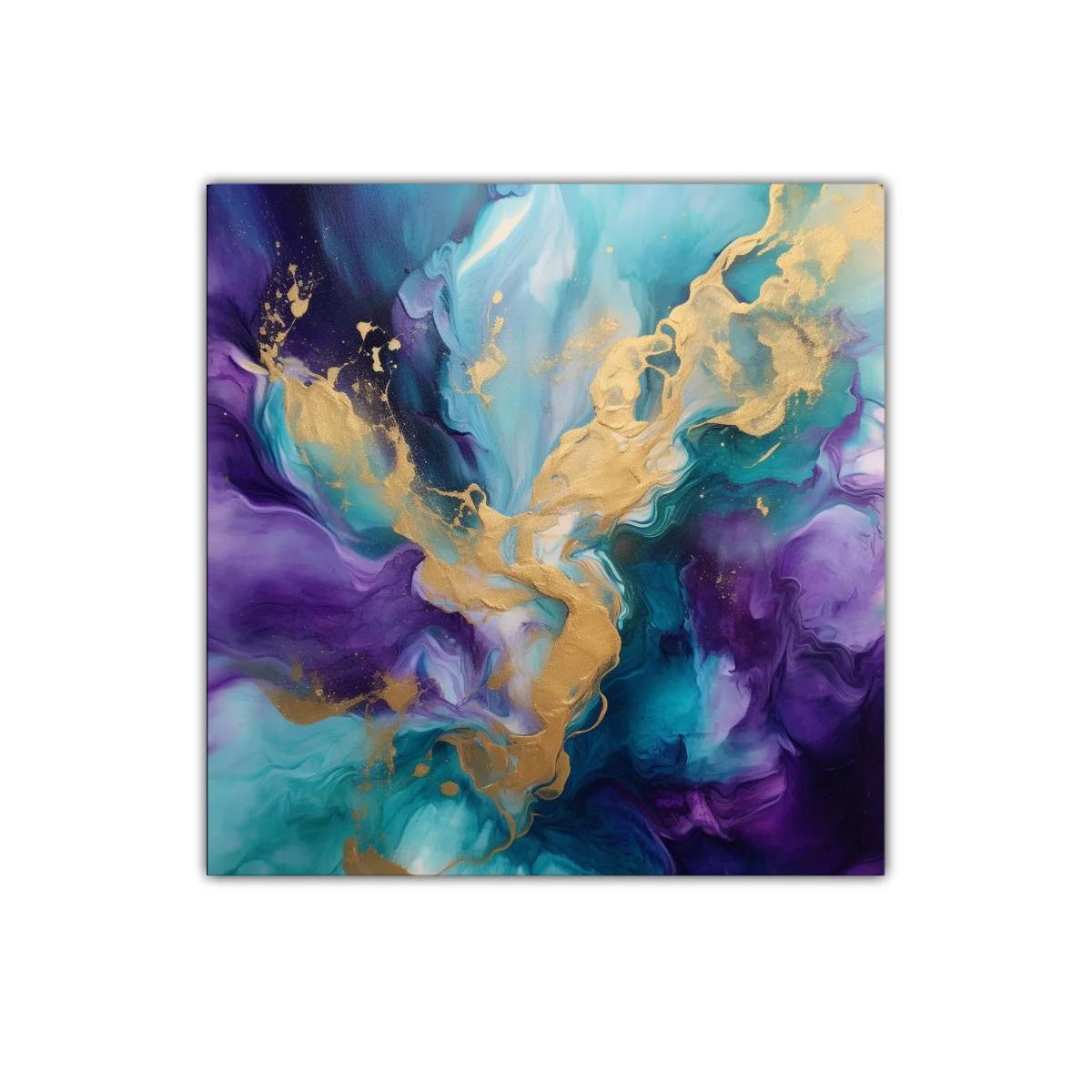 Cuadro Abstracto con Tono Azul y Dorado Vibrante — imagen principal