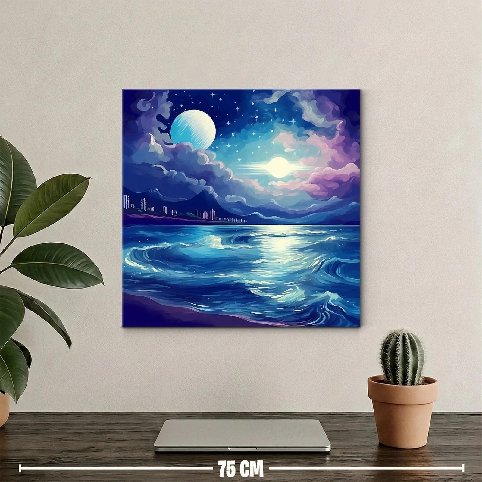 Paisaje nocturno con luna y océano azul profundo — miniatura 2