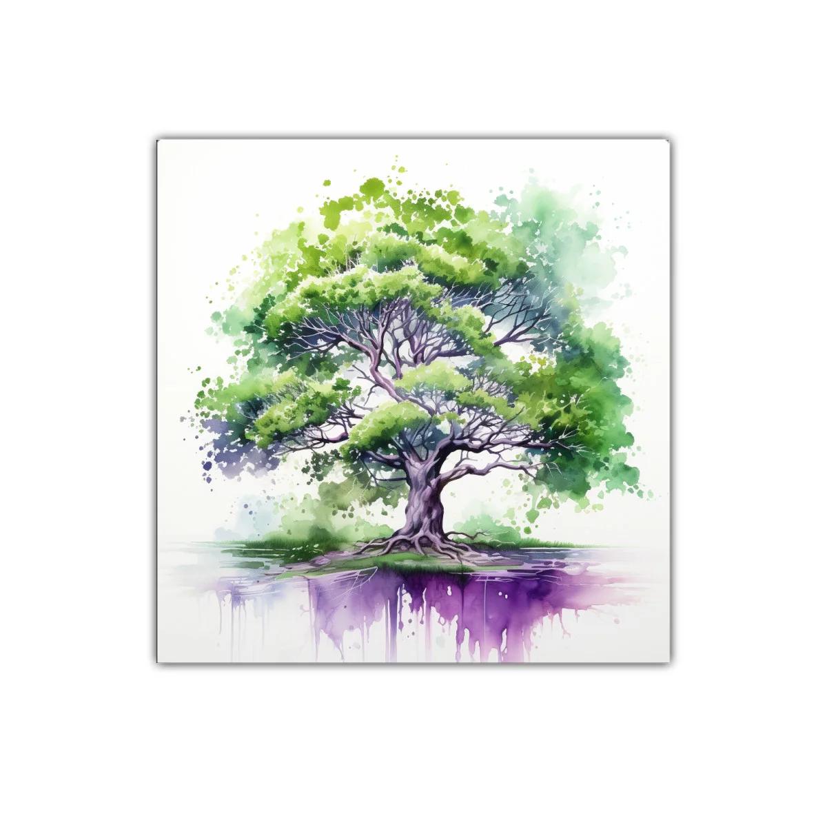 Árbol vibrante con reflejo en tonos verdes y púrpuras — imagen principal