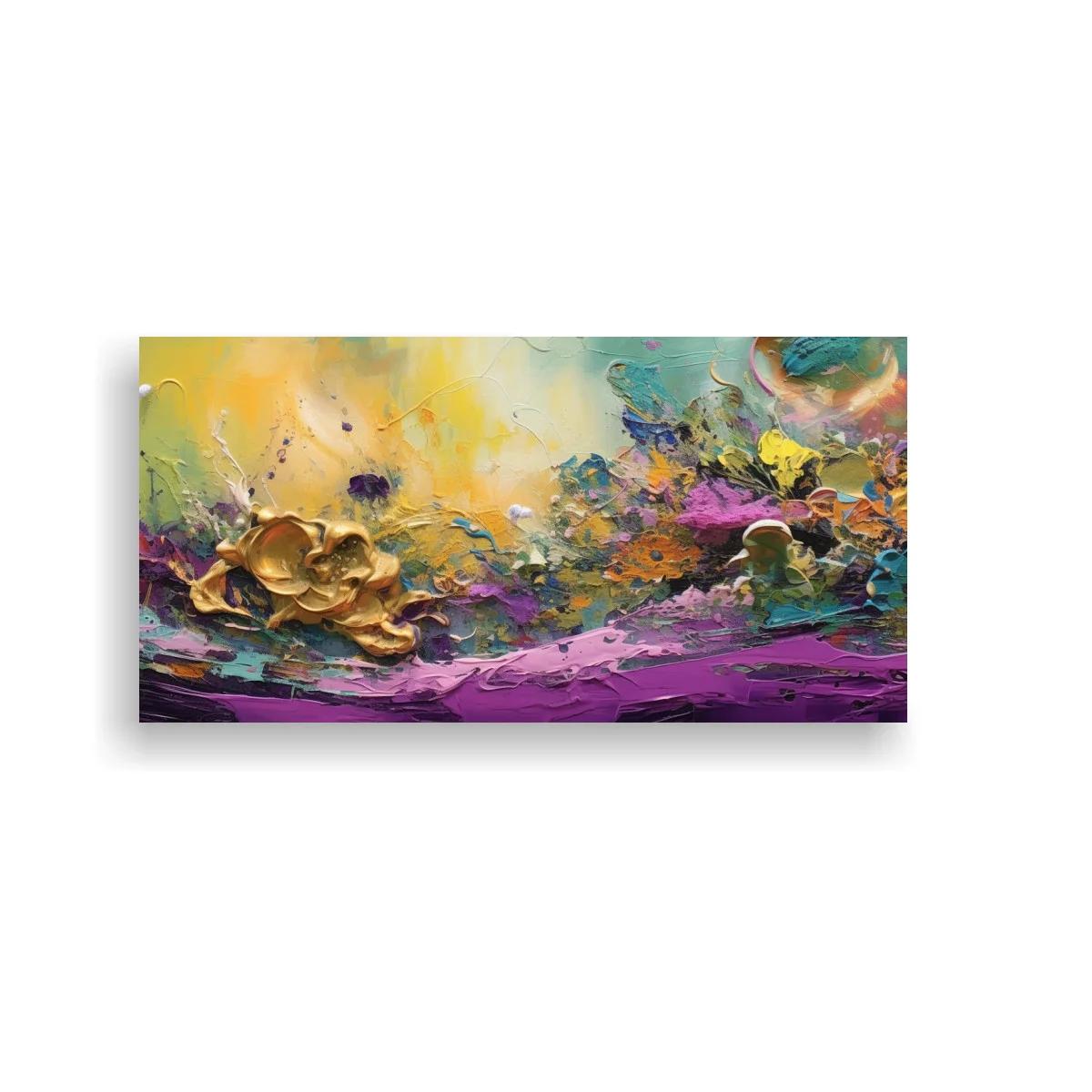 Cuadro paisaje abstracto floral con franja púrpura y resplandor