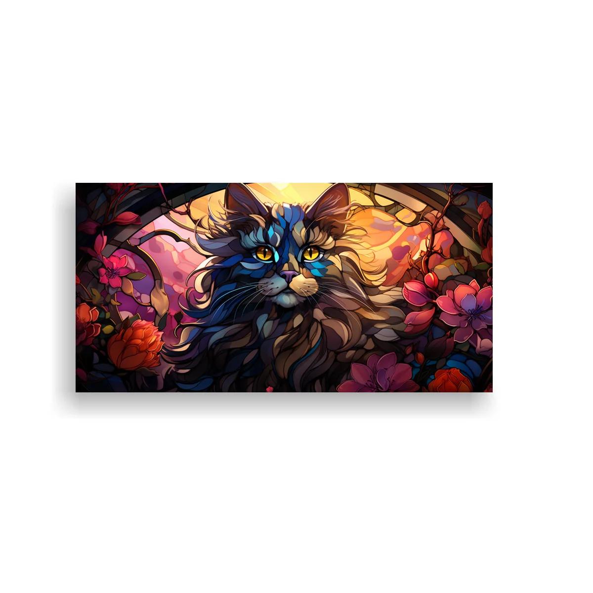 Cuadro gato de pelo largo con ojos azules y marco floral
