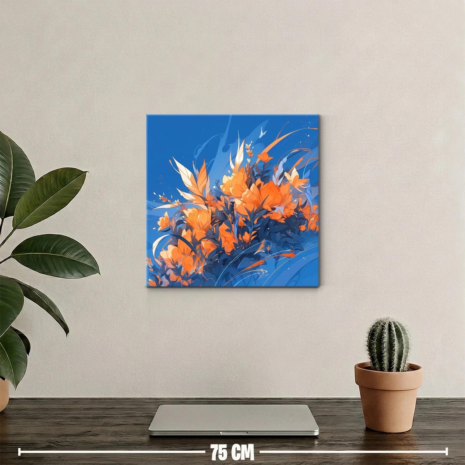 Composición floral vibrante en tonos naranjas y azules — miniatura 2