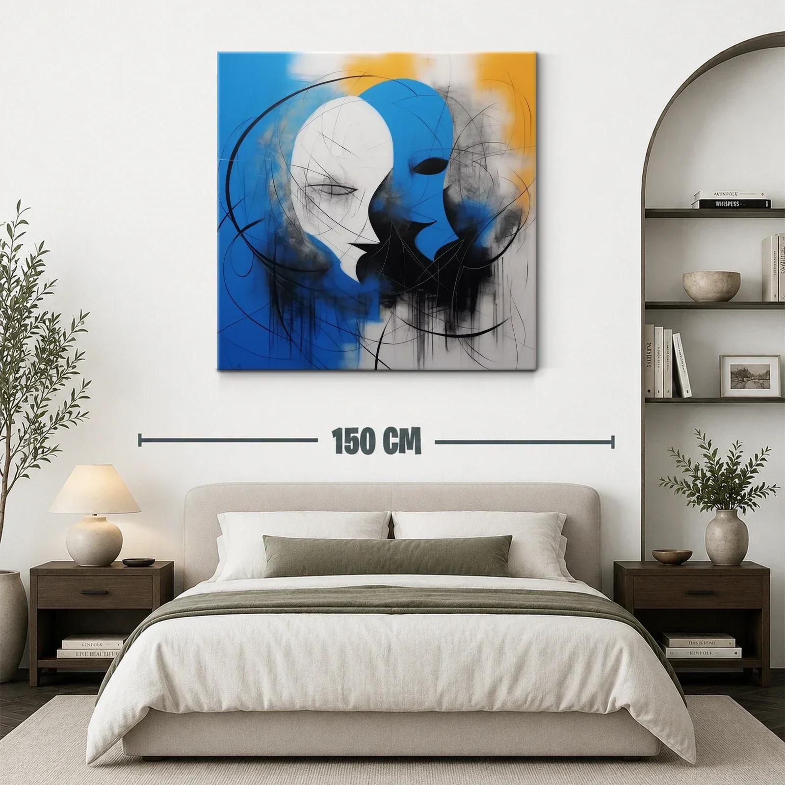 Cuadro abstracto con rostros en azul y blanco vibrante — miniatura 3