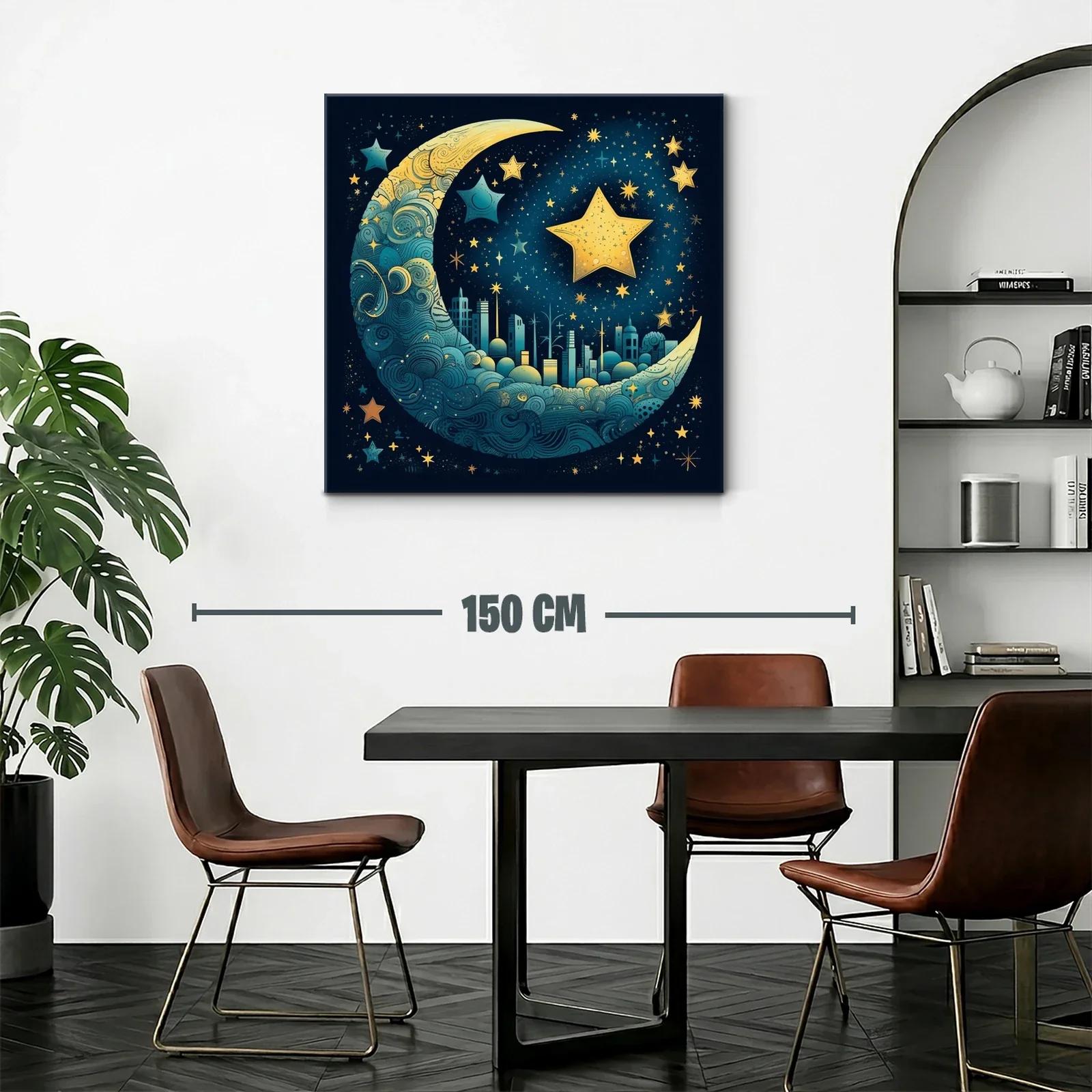 Ciudad mágica en luna azul y estrellas doradas — miniatura 2