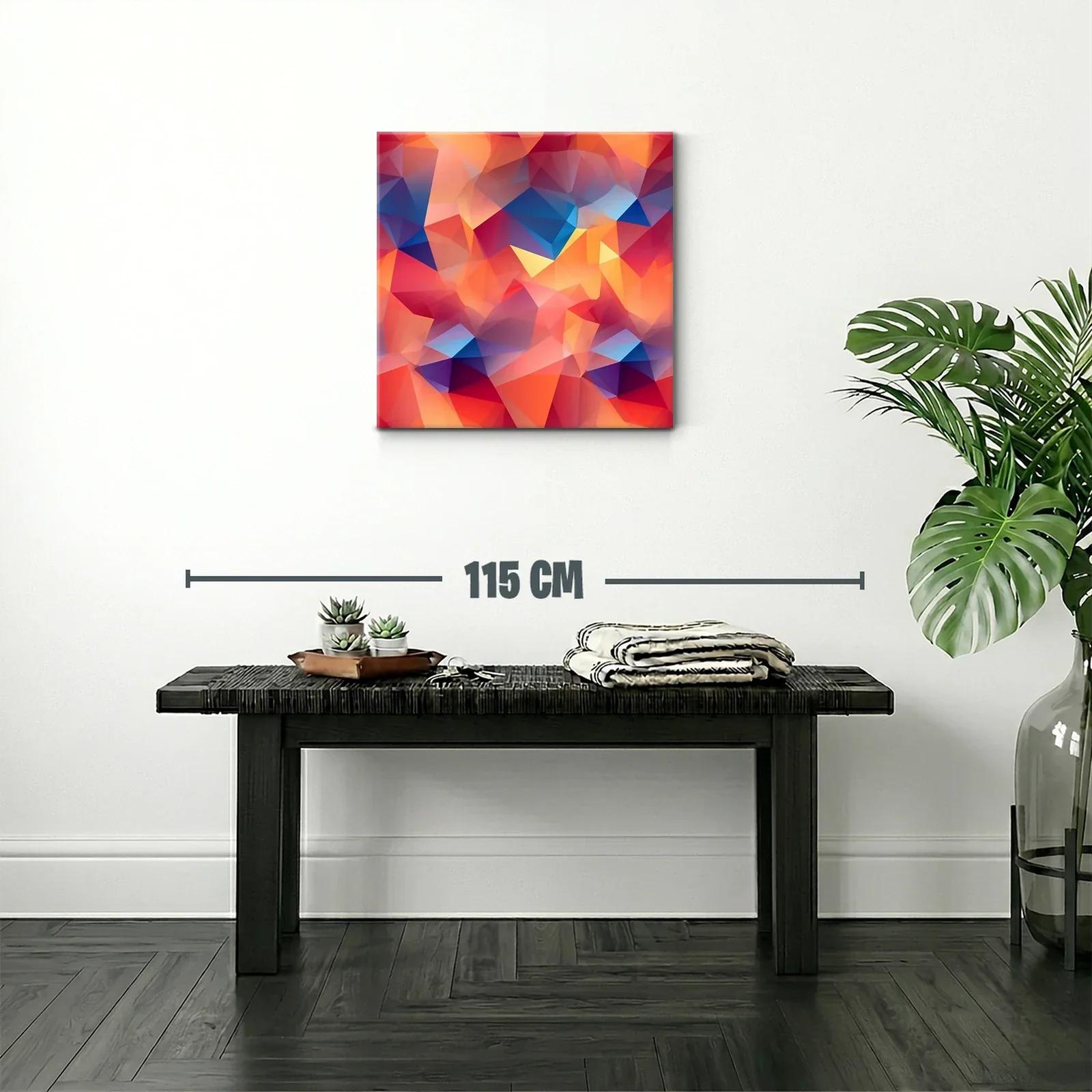 Cuadro abstracto con triángulos en tonos cálidos y fríos — miniatura 2
