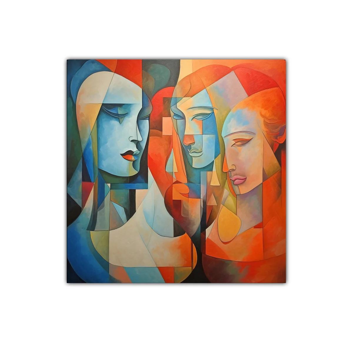 Cuadro abstracto con rostros y contrastes cálidos y fríos — imagen principal