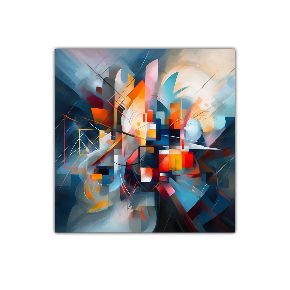 Cuadro abstracto con tonos vibrantes y formas dinámicas