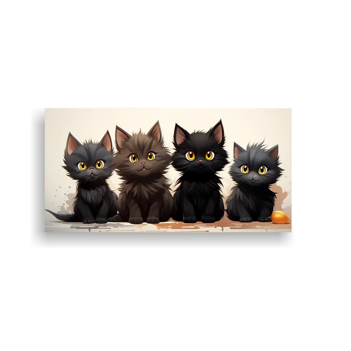 Cuadro cuatro gatos peludos con cuenco naranja — imagen principal