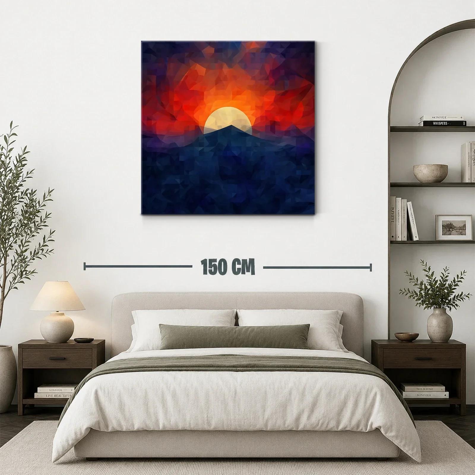 Atardecer geométrico con montaña y sol brillante — miniatura 3