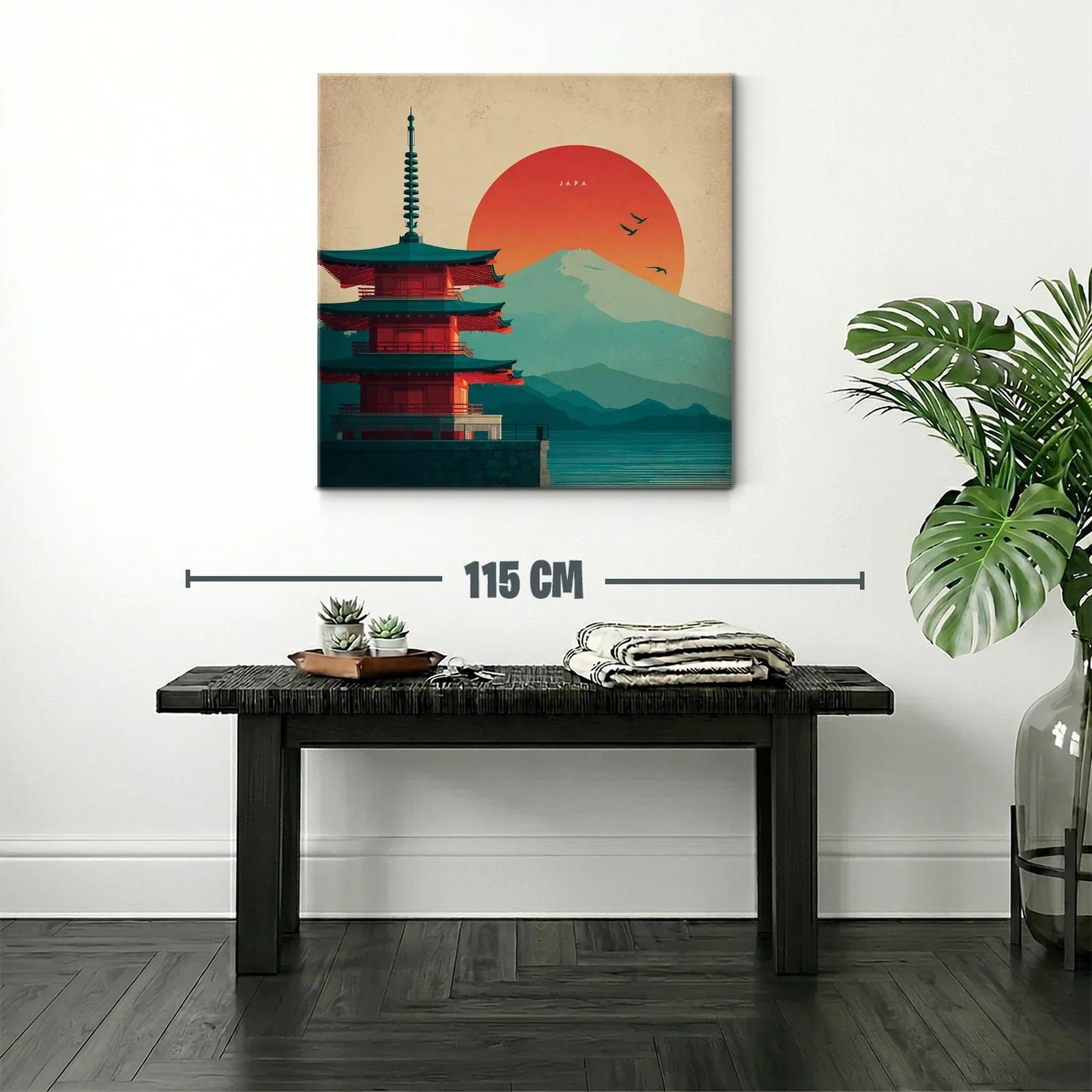 Paisaje japonés con pagoda y monte Fuji al atardecer — miniatura 2