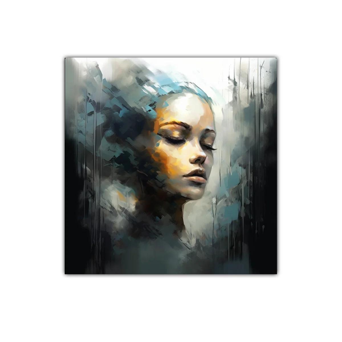 Rostro femenino en calma con tonos suaves y contrastes sutiles