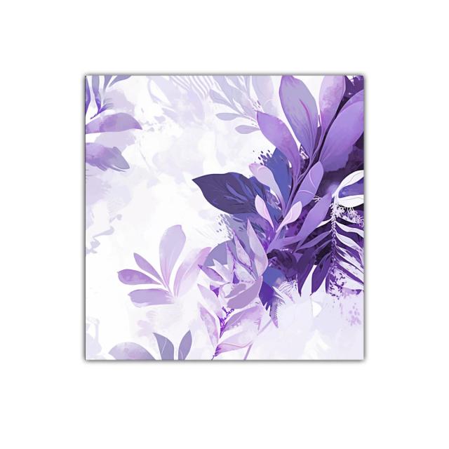Cuadro Decorativo con Hojas en Tonos Morados y Lilas