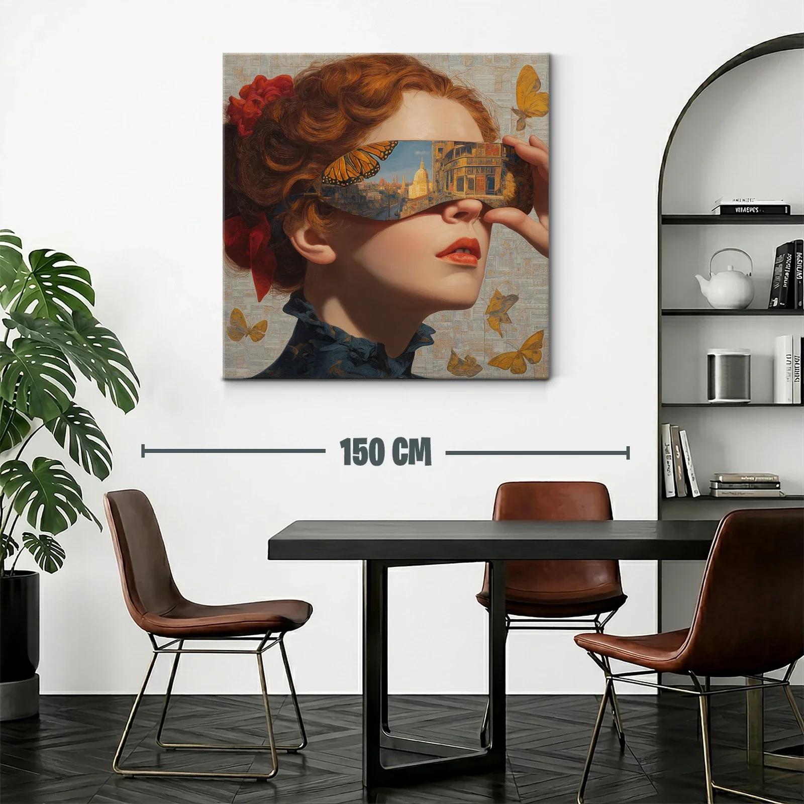 Rostro femenino con reflejo urbano y mariposas doradas — miniatura 2