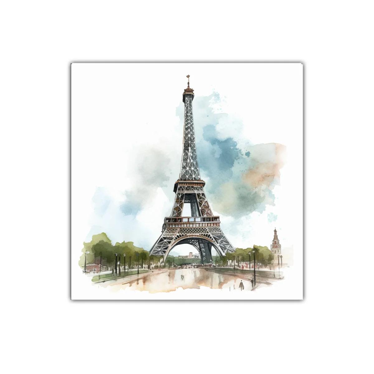 Cuadro decorativo Torre Eiffel con toque acuarela suave — imagen principal