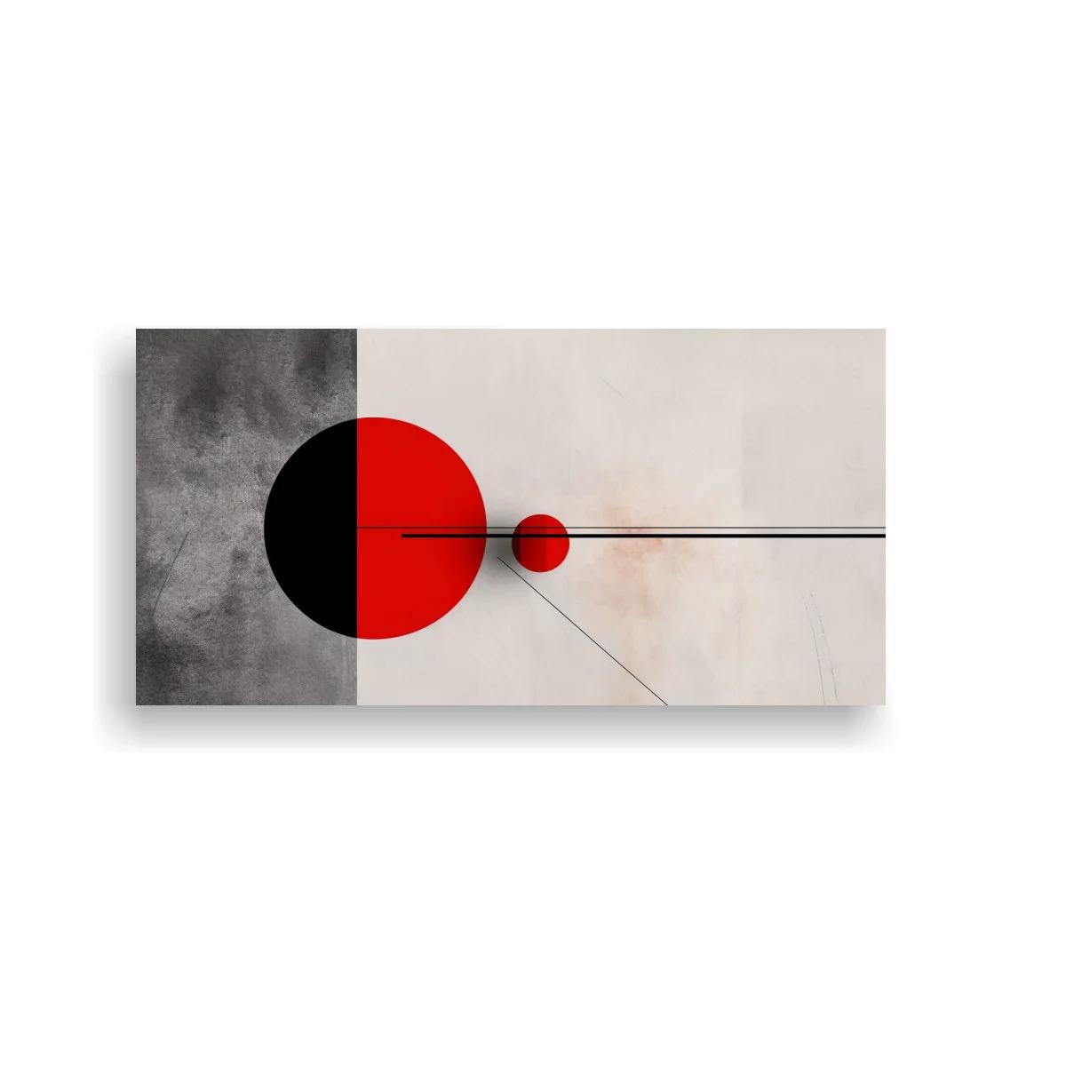 Cuadro círculos geométricos en rojo negro y tonos neutros