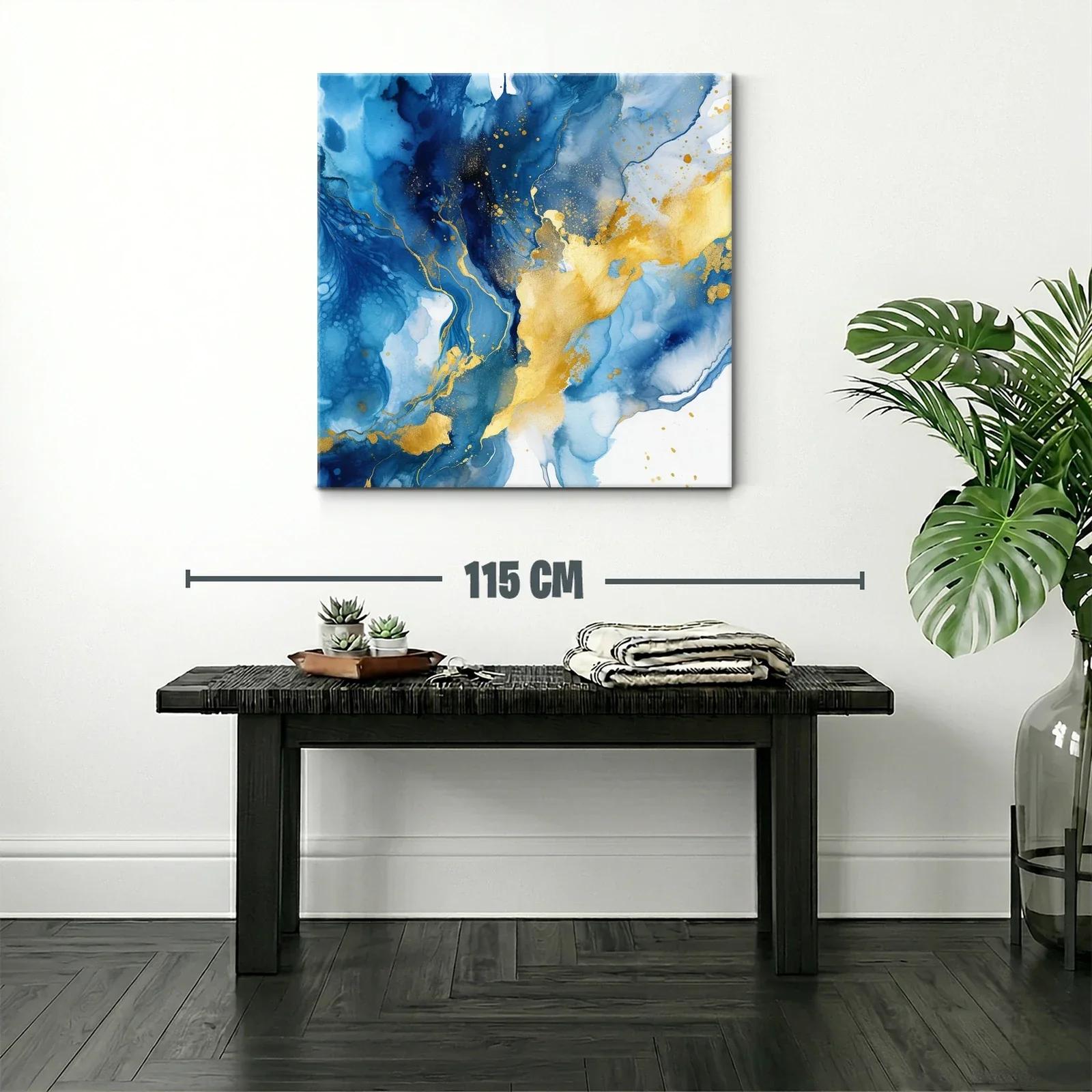 Cuadro abstracto azul y oro para ambientes modernos — miniatura 2