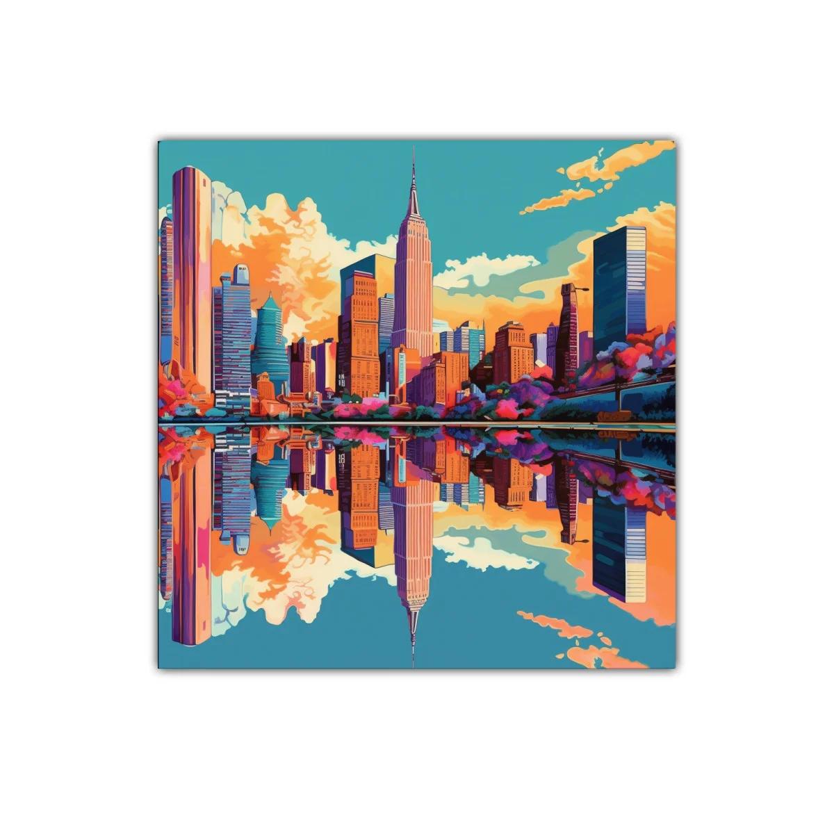 Paisaje urbano vibrante con reflejo en el agua — miniatura 1