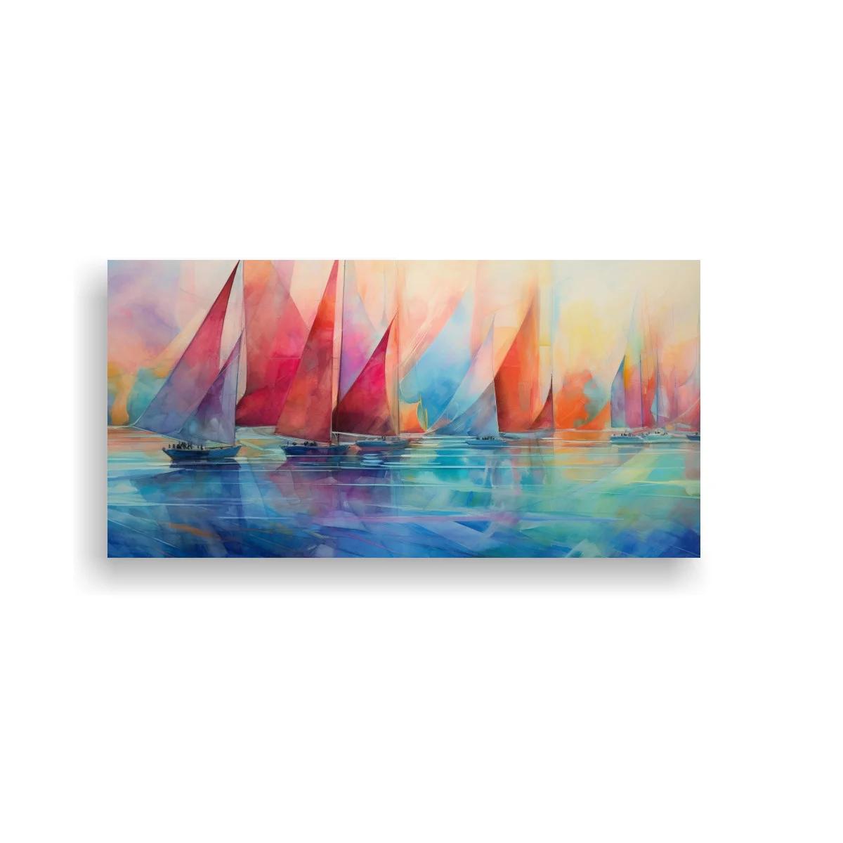 Cuadro veleros con velas rojas y reflejos suaves — imagen principal