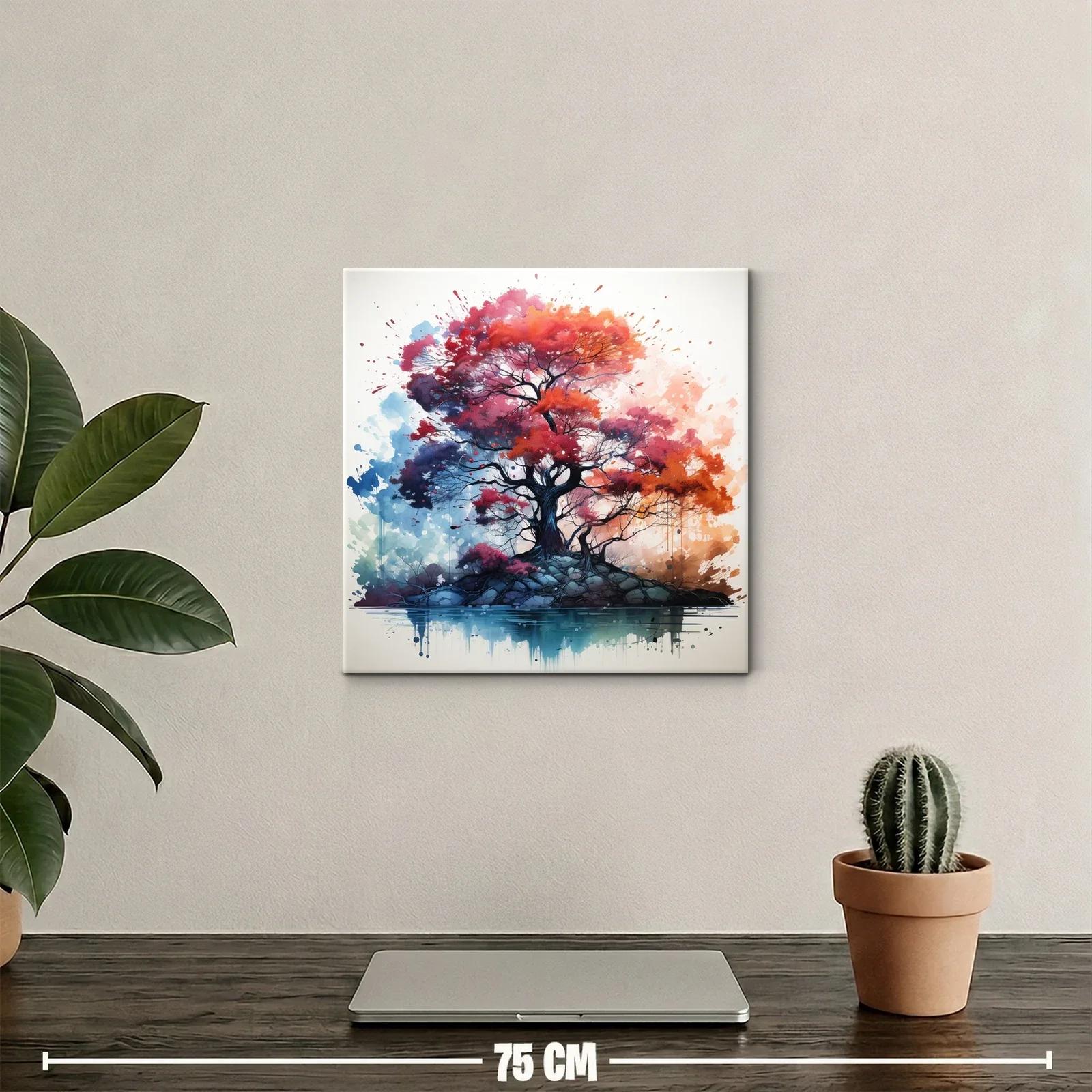 Árbol vibrante en tonos cálidos sobre lago sereno — miniatura 2