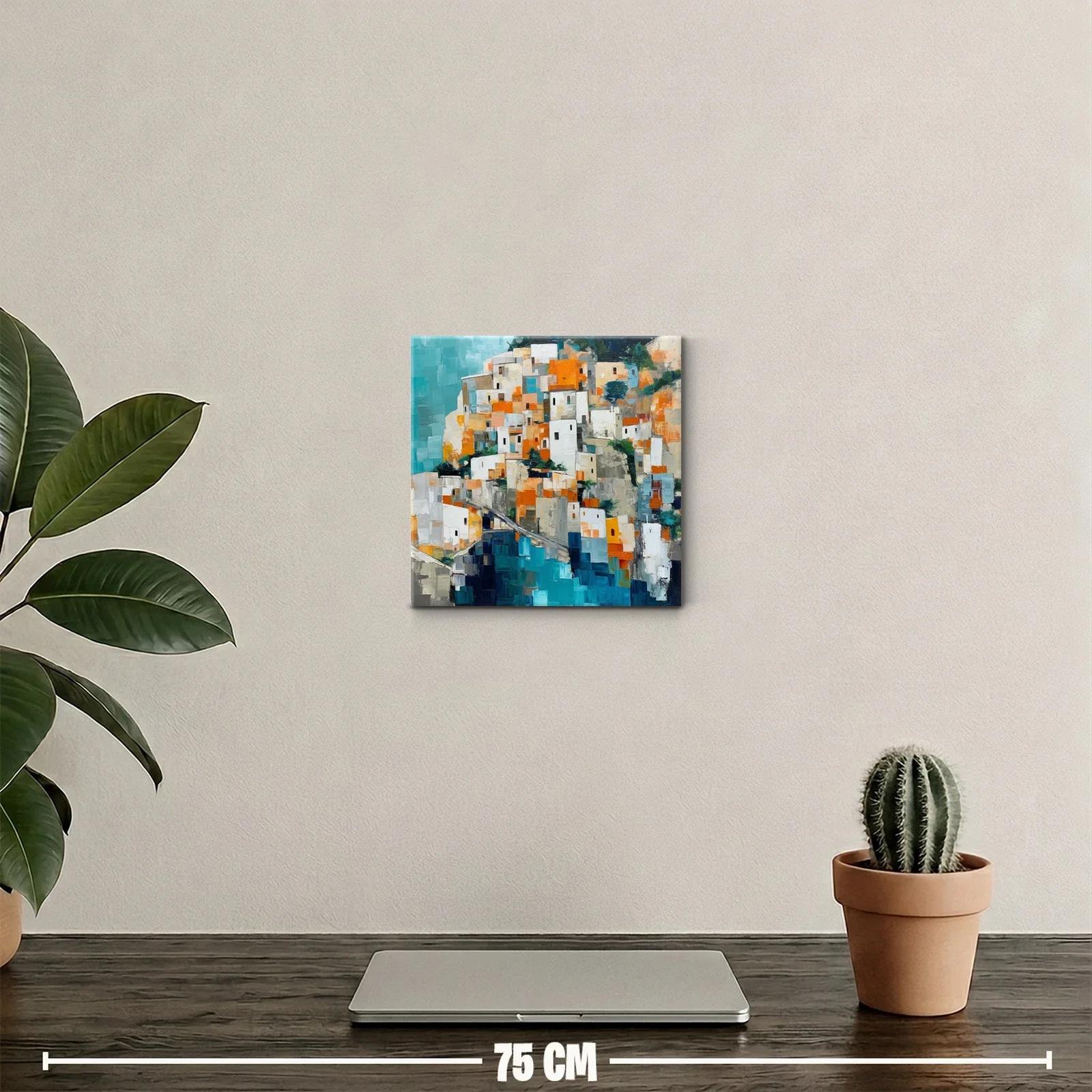 Cuadro vibrante con paisaje urbano de casas coloridas — miniatura 2